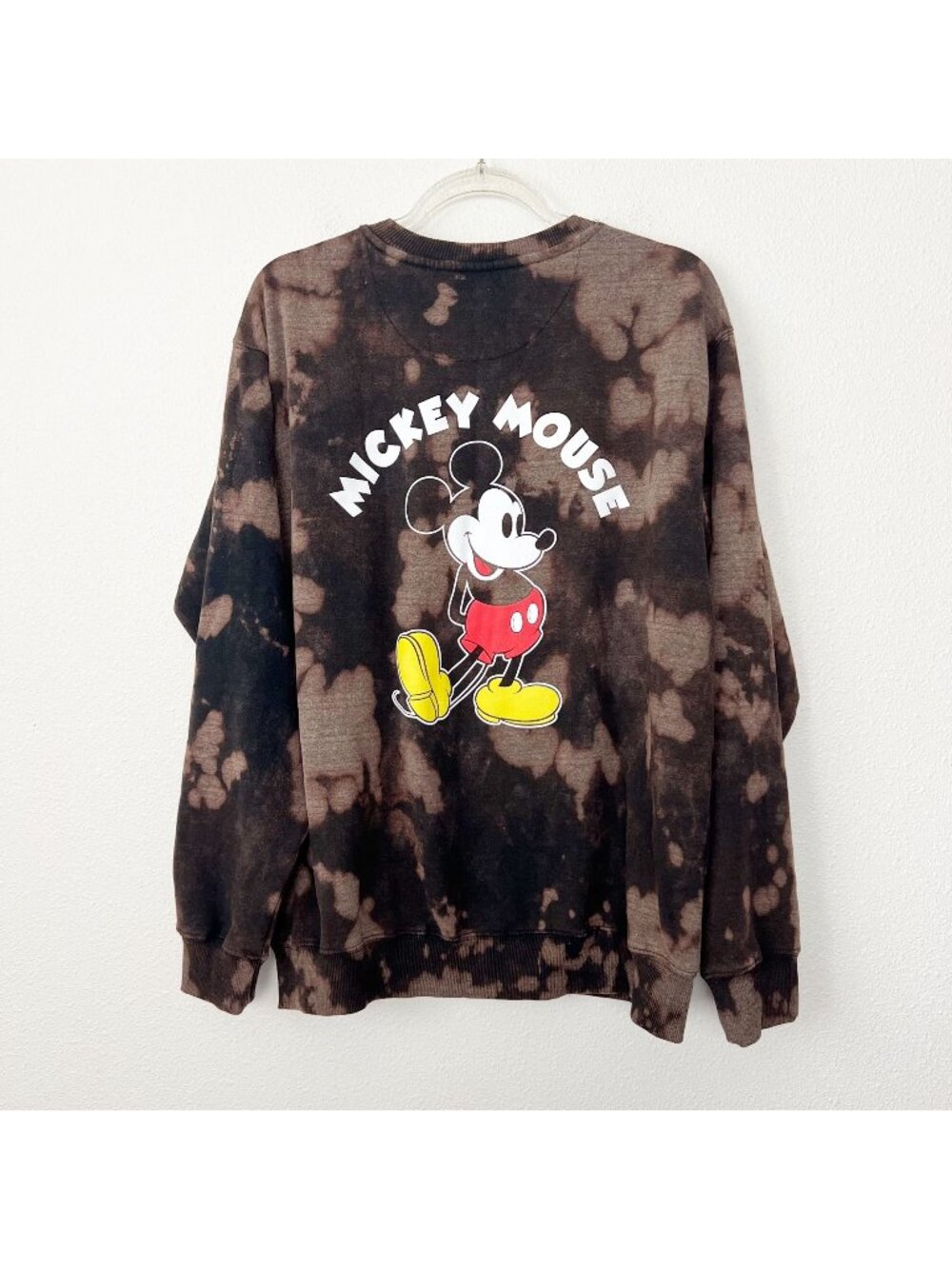 Custom Mickey Bleach Reverse Tie Dye Womens Large Crewneck Graphic Sweatshirt